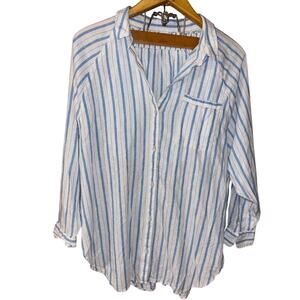 Aerie women’s blue striped lounge set long sleeve button down with shorts (M)